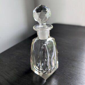 Vintage Antique Perfume Bottle Crystal Glass Square Cut + Faceted Stopper 2x5.5"